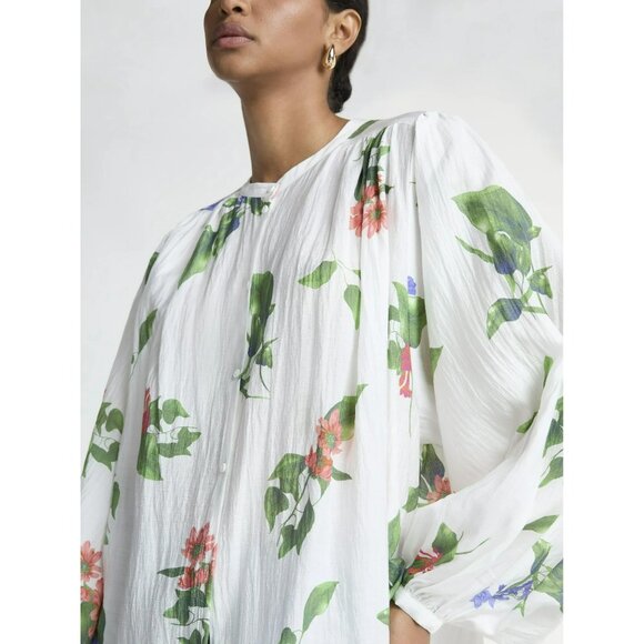 Scoop Tops - Scoop Womens White Floral Crinkle Gauze Shirt with Blouson Sleeves XXL 20